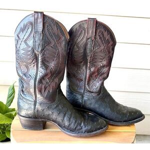 Lucchese 2000 T3115R4 Full Quill Ostrich Cowboy Boots Men’s 9.5D Black Cherry